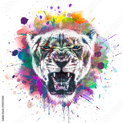 Tiger head with colorful cr...