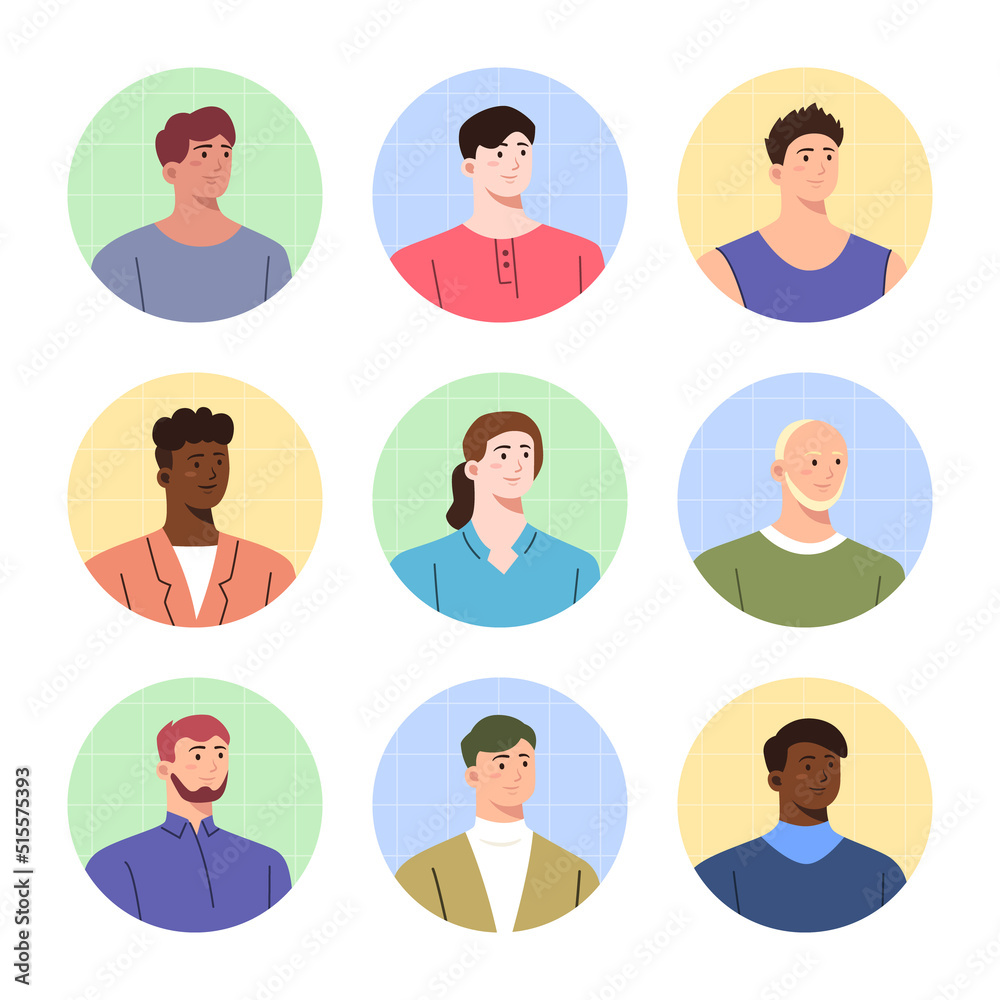 Set of different young boy avatars in flat design Set of different young boy avatars in flat design