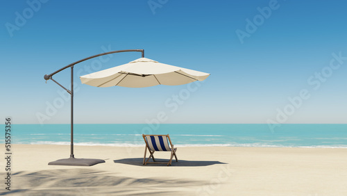 white parasol and beach sun bed and tropical ocean  3d