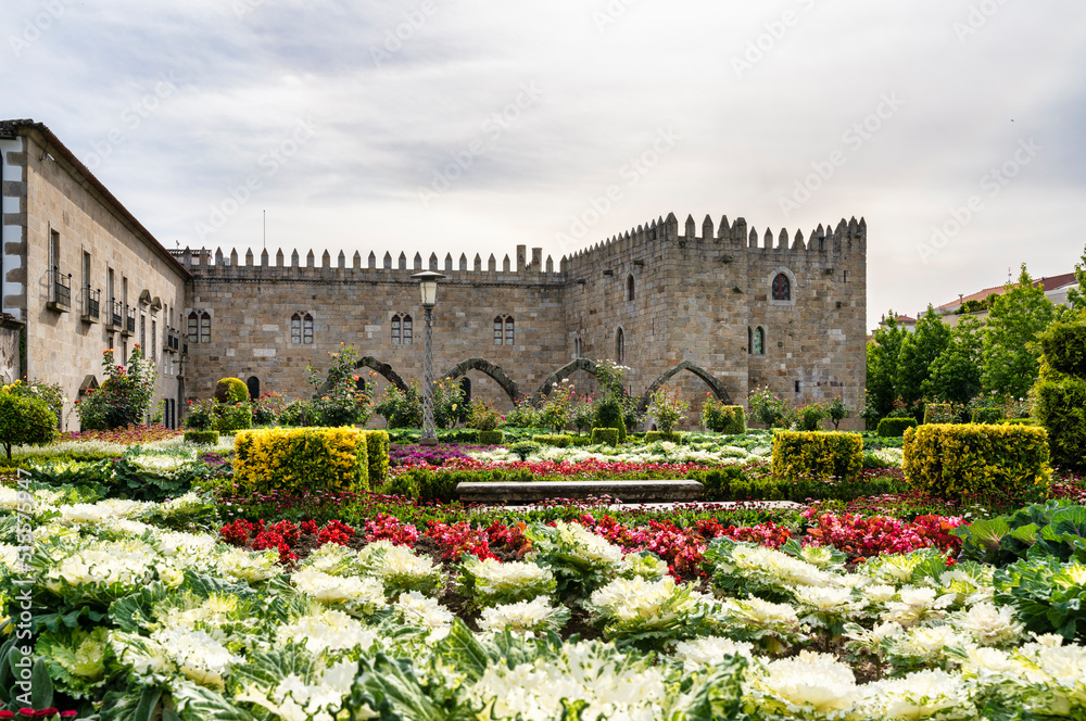 Santa Barbara gardens, with the archbishops' medieval palace in Braga, Portugal.