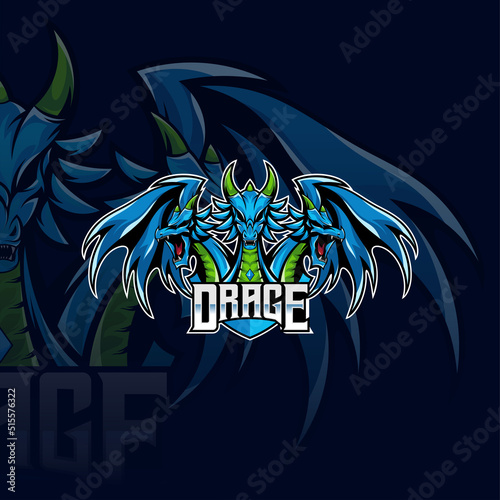 Dragon esport logo vector design mascot with blue color. suitable for gamer logos, streamer, sticker, etc.