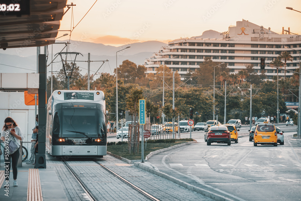 17 June 2022, Antalya, Turkey: Modern Antray Tram and Turkish and ...