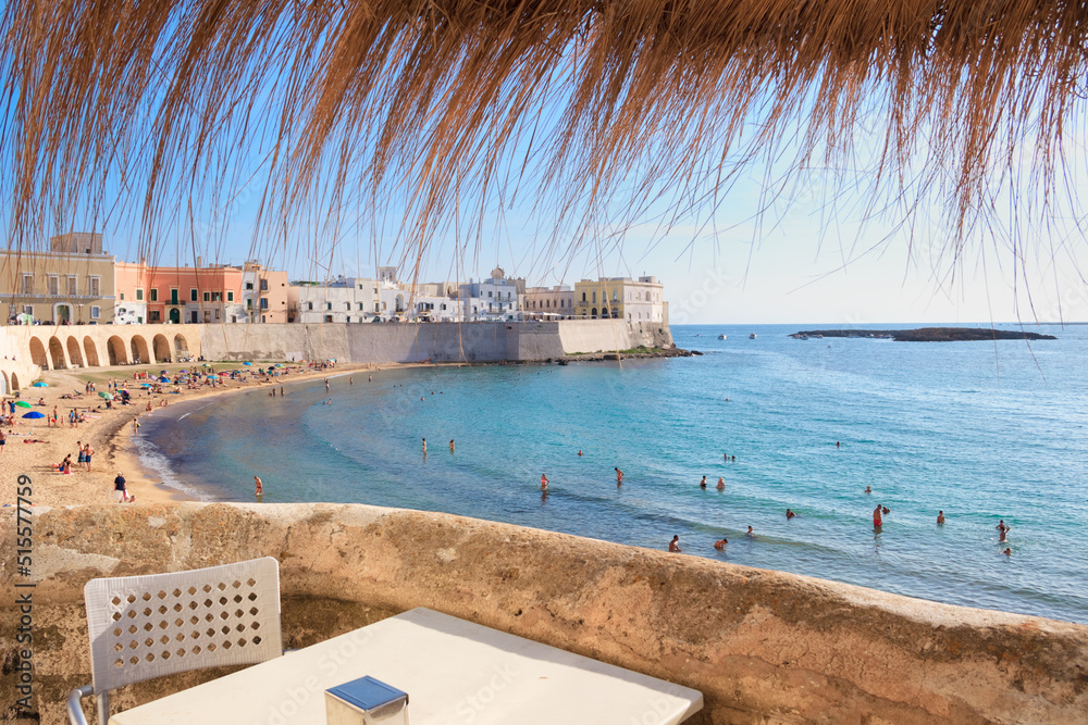 Fototapeta premium Puritate Beach in Salento, Apulia (ITALY). It is the beach of the historic center of Gallipoli. It takes its name from the church of S. Maria della Purità, dating back to the 17th century.