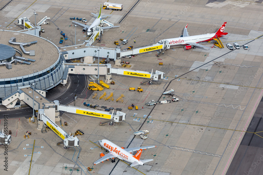 Overview of Vienna airport terminal from above in Austria Stock Photo