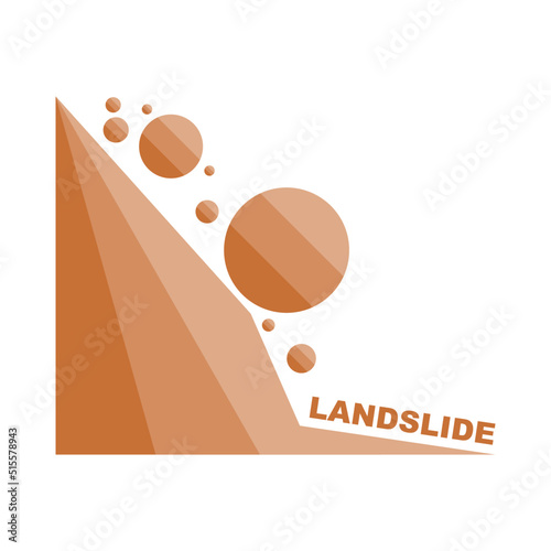 Beware of rockfall mountain hill landslide natural disaster warning sign brown icon flat vector design.