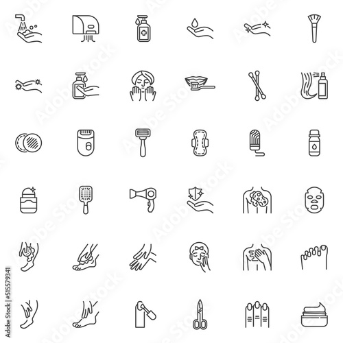 Skincare and bodycare line icons set