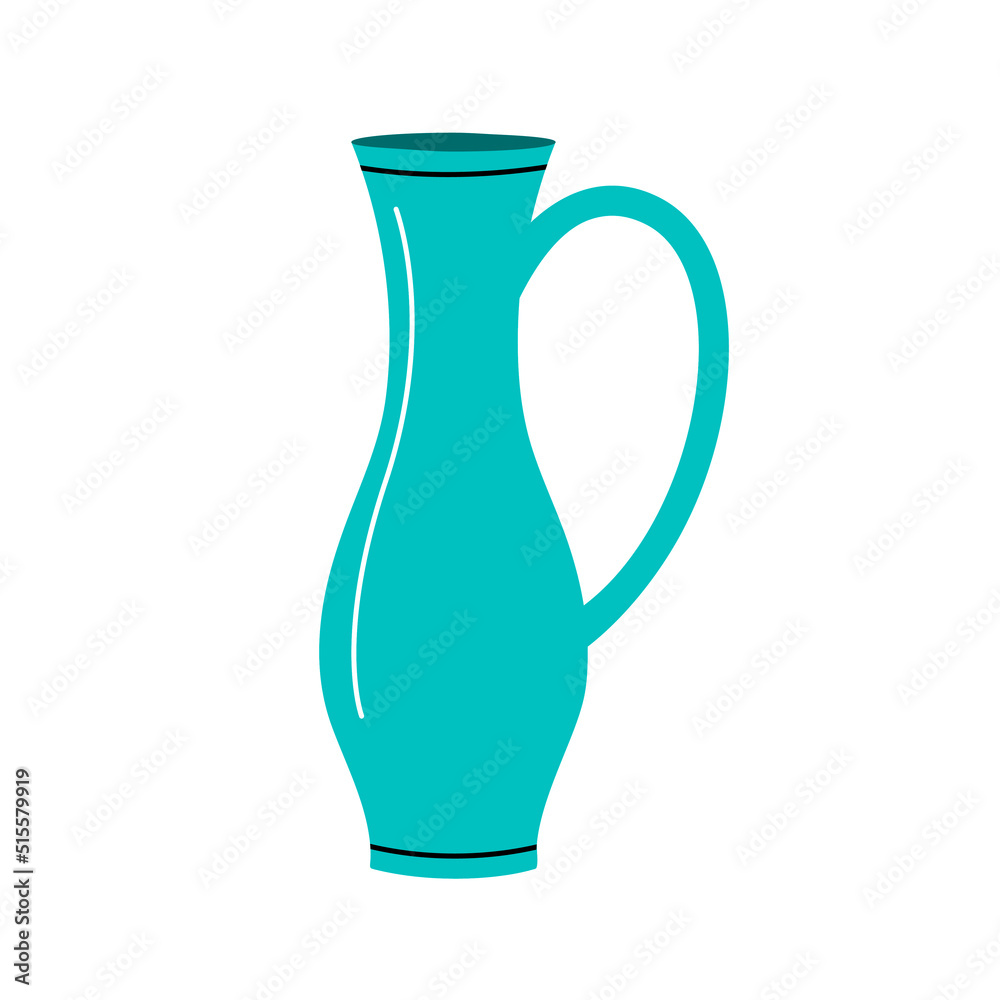 Decorative vase for home flowers and drink. Plant pot. Element of a room interior. Ancient style and design. Flat vector illustration isolated on white background