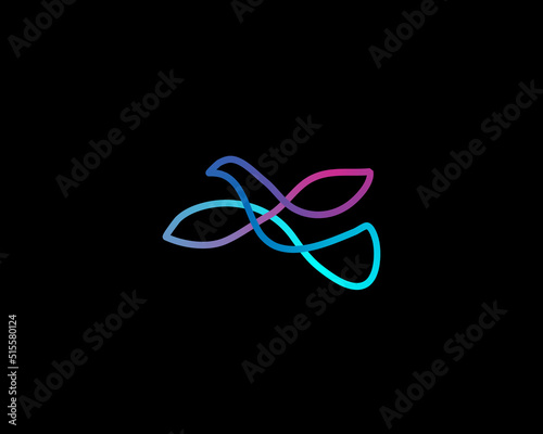 Abstract bird logo design template. Creative line art eagle, dove vibrant gradient symbol isolated on black background. Luxury falcon hawk vector logotype.