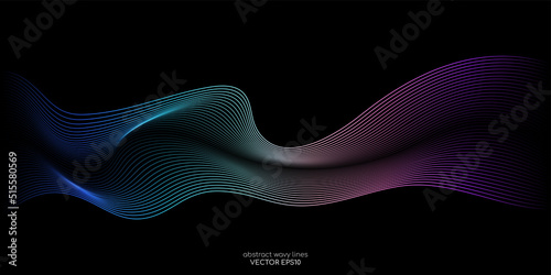 Flowing wave lines pattern spectrum light gradient curve shape isolated on black background. Vector in concept of technology, science, music, modern.