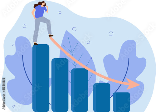 Prepare for economic down fall, collapse recession or financial crisis causing stock and crypto market to fall down concept, thoughtful businessman with skate board prepare to run down financial graph