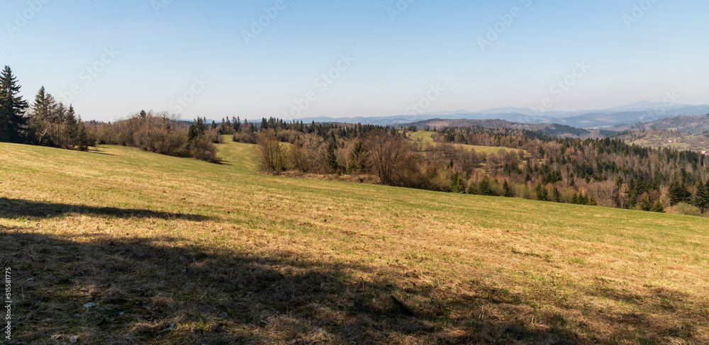 Springtime Javorniky mountains in Slovakia - view from Vrchrieka hill