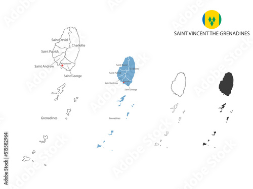 4 style of Saint Vincent the Grenadines map vector illustration have all province and mark the capital city of Saint Vincent the Grenadines. 