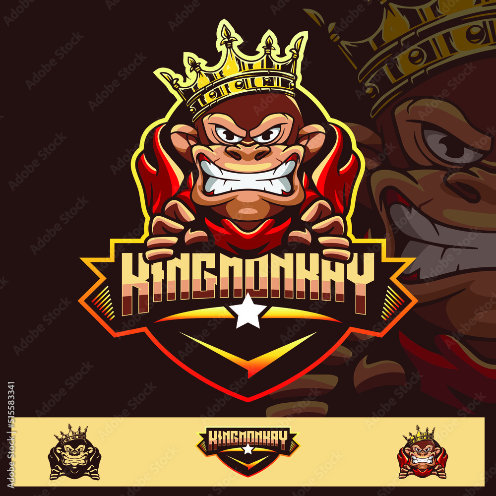 Monkey logo illustration with king's crown, Suitable for sports logos, T-shirt designs and product identities, etc. character logos.