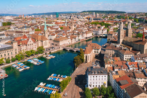 Aerial view of downtown Zurich, Switzerland photo
