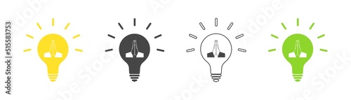 Hand praying icon in light bulb set. Vector.