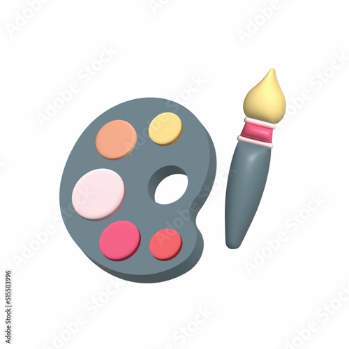 palette with brushes and paints. 3D paint palette icon