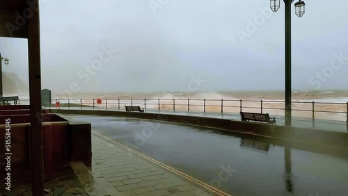 Sidmouth, Devon, United Kingdom - Dec 7, 2021: Coastal storm surge Storm Barra