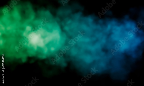 Green and blue smoke on a dark background