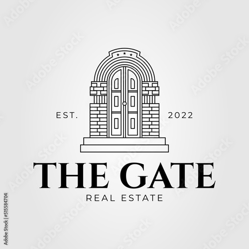 antique gate or vintage gate logo vector illustration design
