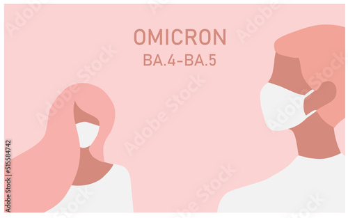 Omicron variant BA.4-BA.5 COVID-19. New strain of coronavirus. Couple wearing face mask vector illustration