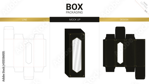 Box packaging and mockup die cut template