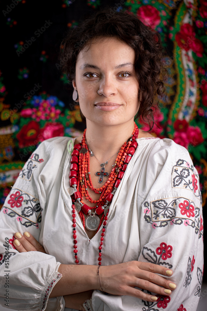 A beautiful Ukrainian woman in traditional clothes