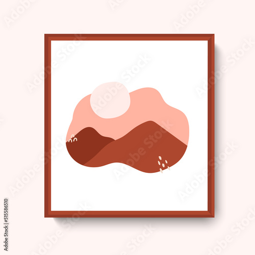 Minimalist mountain landscape. mid century abstract contemporary collage. boho illustration warm color palette