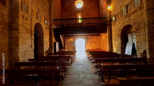 Interior view of San Pedro church in A Mezquita, Ourense, Spain, forward, day photo