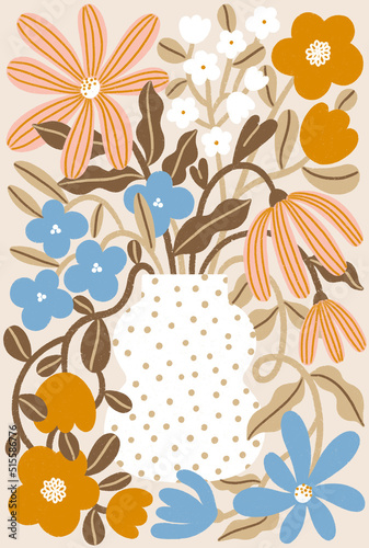 Earth tones bouquet on cream background, isolated illustration