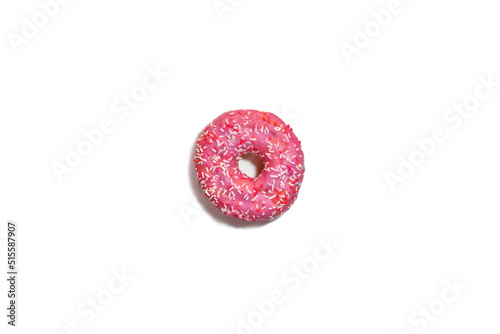 pink donut on a white background, top view