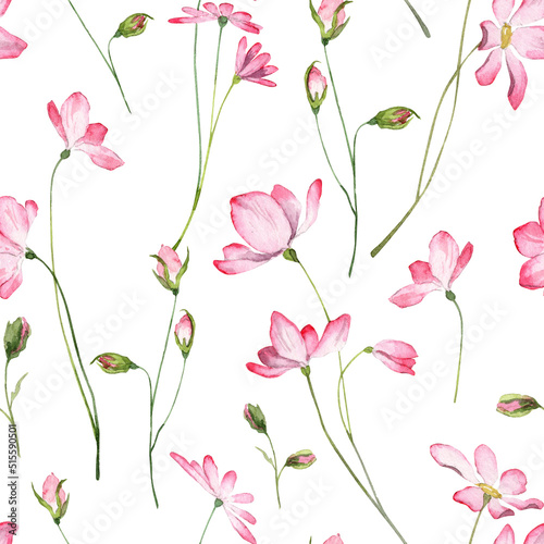 Wallpaper Mural Square seamless pattern with soft blooming flowers with green branches. Wallpapers and wrapping paper design. Watercolor hand painted illustration Torontodigital.ca