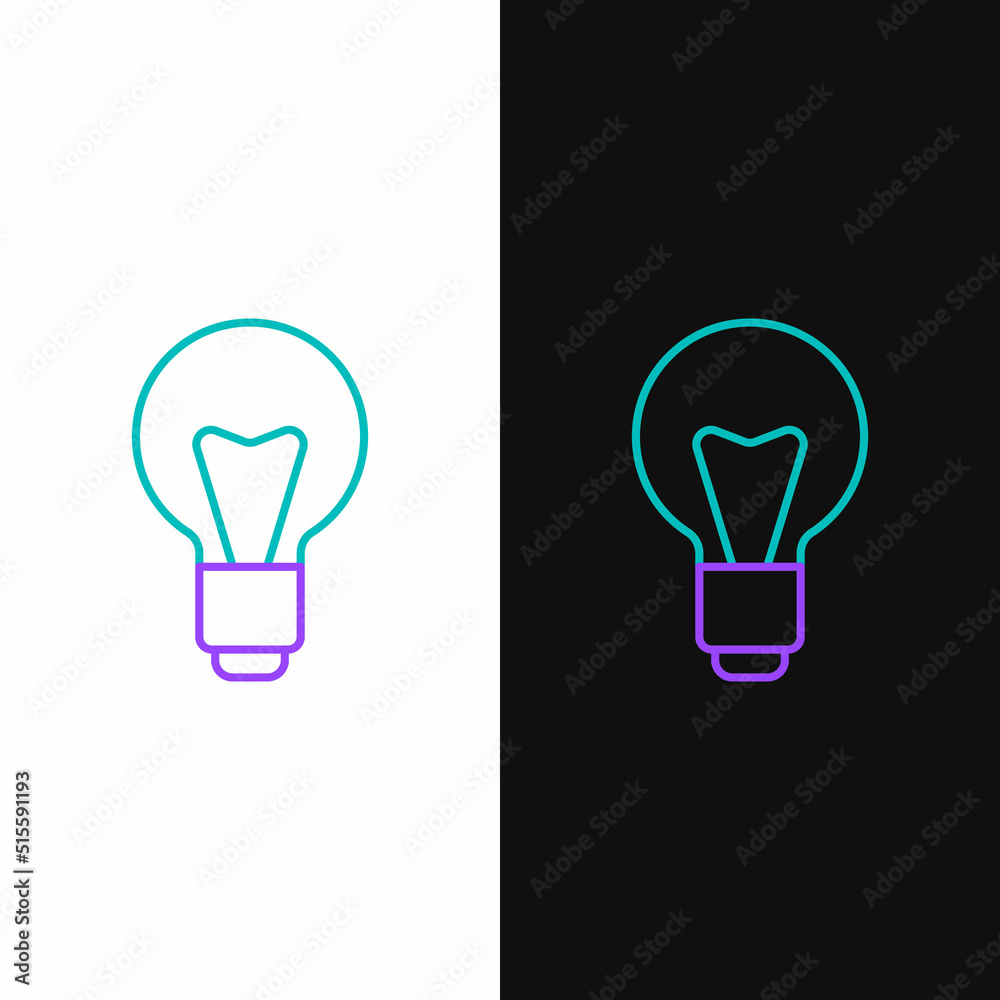 Line Light bulb with concept of idea icon isolated on white and black background. Energy and idea symbol. Inspiration concept. Colorful outline concept. Vector Line Light bulb with concept of idea icon isolated on white and black background. Energy and idea symbol. Inspiration concept. Colorful outline concept. Vector