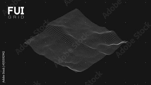 FUI GUI 3D Vector Landscape Scan Grid. Abstract futuristic background. Sci-Fi Hi-Tech design