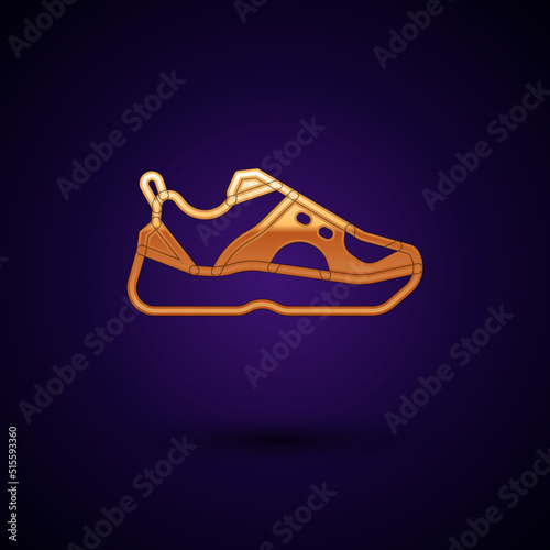 Gold Fitness sneakers shoes for training, running icon isolated on black background. Sport shoes. Vector