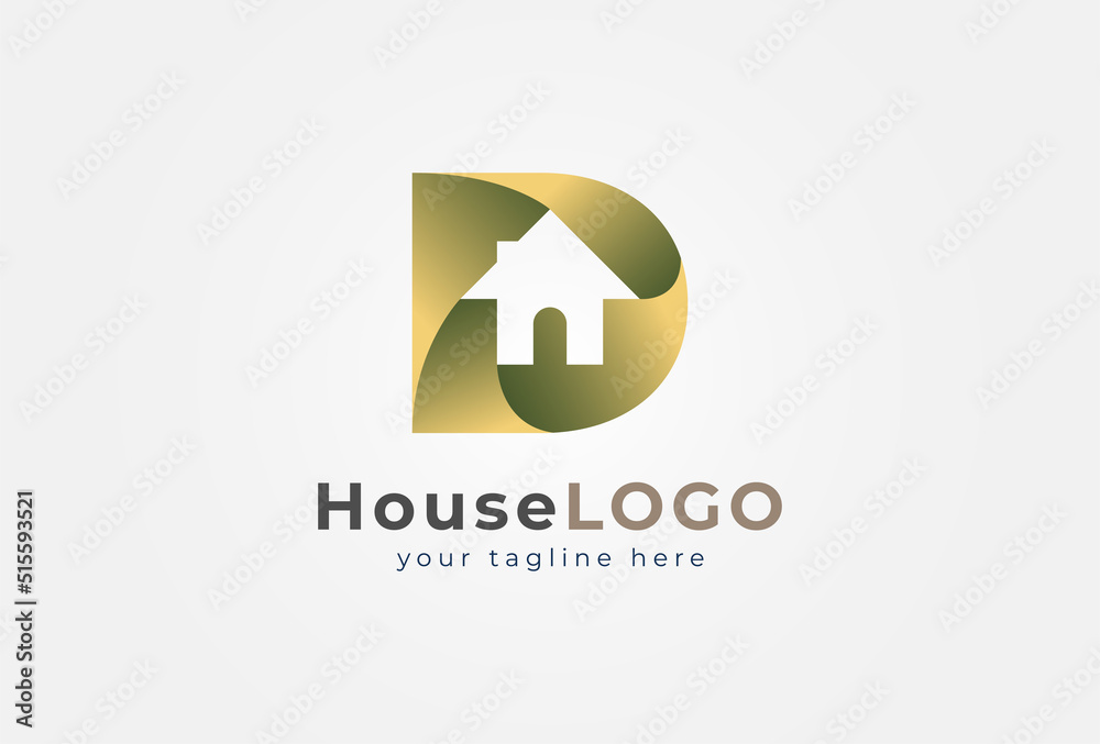 Initial Letter D House Logo, modern home style with gradient colour logo design. suitable for Architecture Building apps and company logos design, vector illustration - obrazy, fototapety, plakaty 