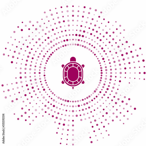 Purple Turtle icon isolated on white background. Abstract circle random dots. Vector