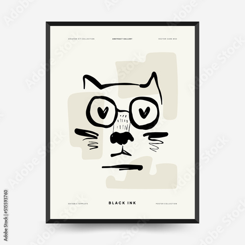 Abstract contemporary mid century modern ink boho poster template