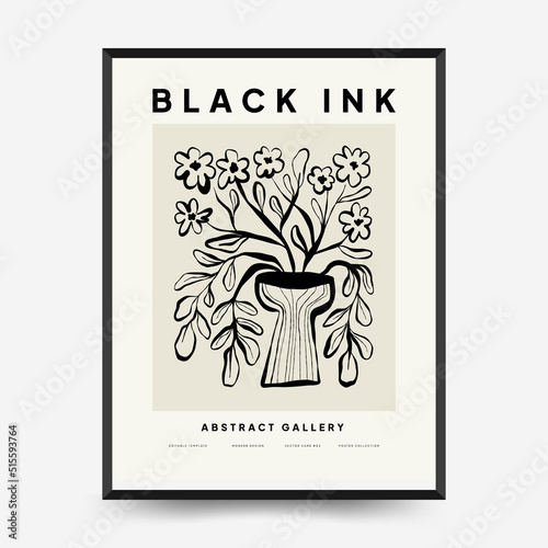 Abstract contemporary mid century modern ink boho poster template