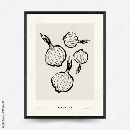 Abstract contemporary mid century modern ink boho poster template