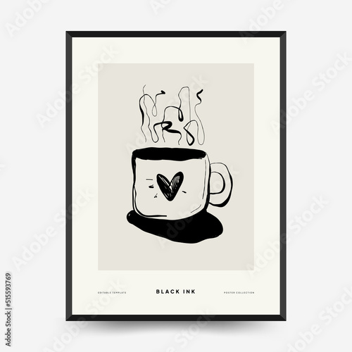 Abstract contemporary mid century modern ink boho poster template