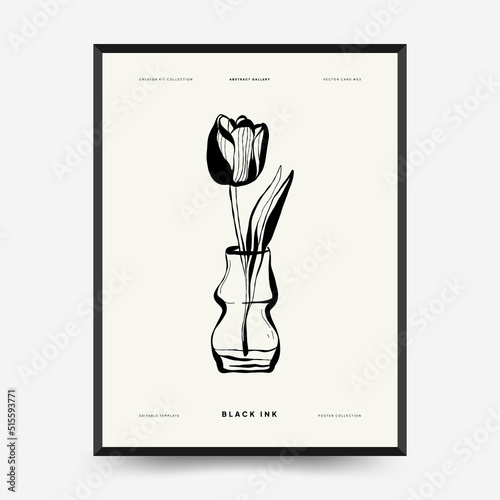 Abstract contemporary mid century modern ink boho poster template photo