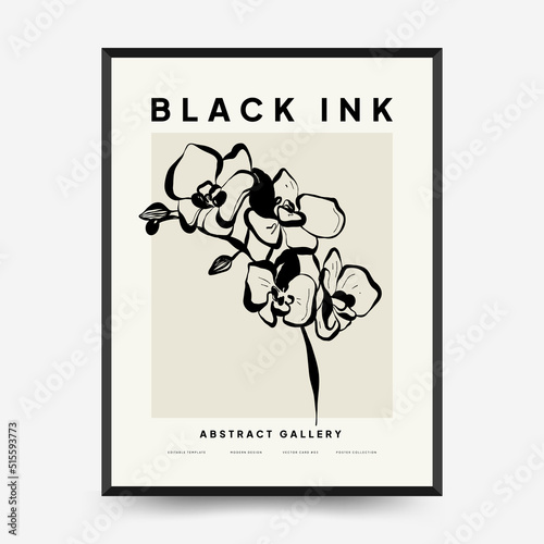 Abstract contemporary mid century modern ink boho poster template