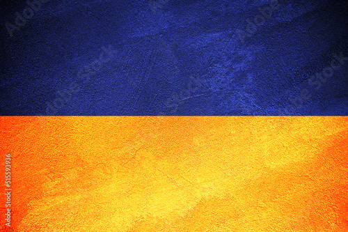 Flag of Ukraine on a textured background. Background texture. Flag for the background.