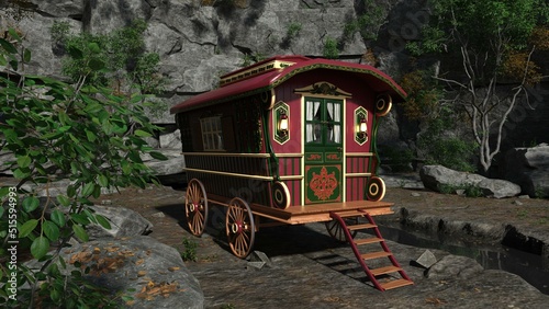 Bilde på lerret 3D-illustration of a old fashioned hitsoric waggon