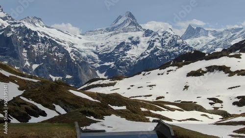 Aerial view of Schreckhorn mountain and Bachalpsee lake in Switzerland photo