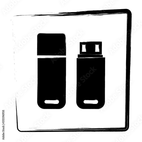usb flash drive icon. Brush frame. Vector illustration.