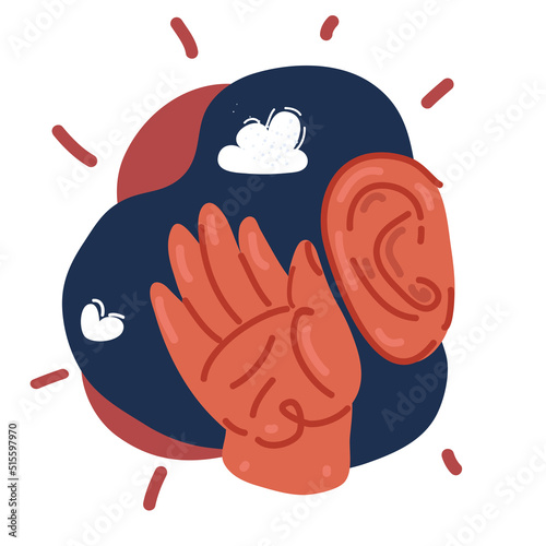Cartoon vector illustration of ear listening an hearing to rumor or gossip. deafness concept.