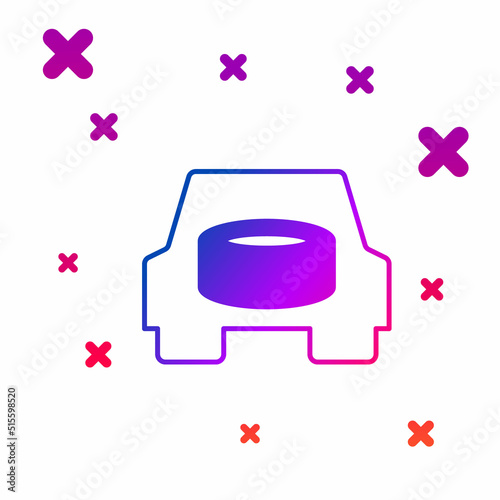 Color Spare wheel in the car icon isolated on white background. Process of replacing the wheel. Storage location of the spare wheel in the trunk. Gradient random dynamic shapes. Vector