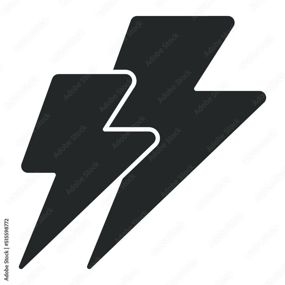 Two lightning strikes down, big and small - vector sign, web icon, illustration on a white background, glyph style Two lightning strikes down, big and small - vector sign, web icon, illustration on a white background, glyph style