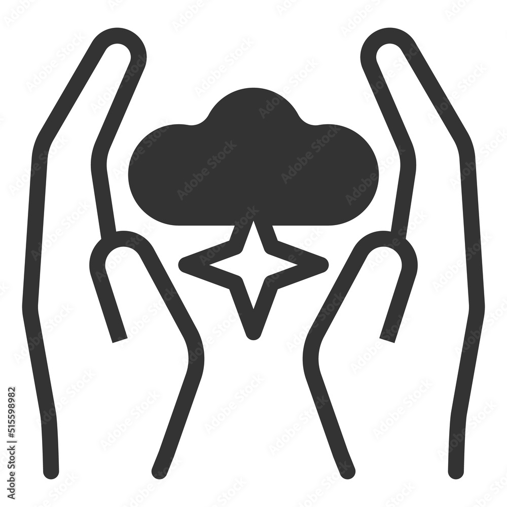 Hands protect, surround a cloud of purity with an asterisk - vector sign, web icon, illustration on a white background, glyph style Hands protect, surround a cloud of purity with an asterisk - vector sign, web icon, illustration on a white background, glyph style